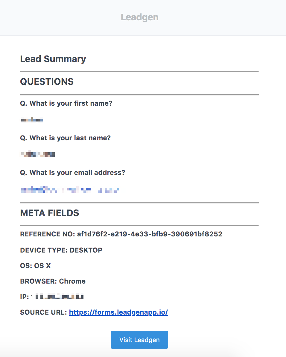 Lead summary in email notification of LeadGen forms