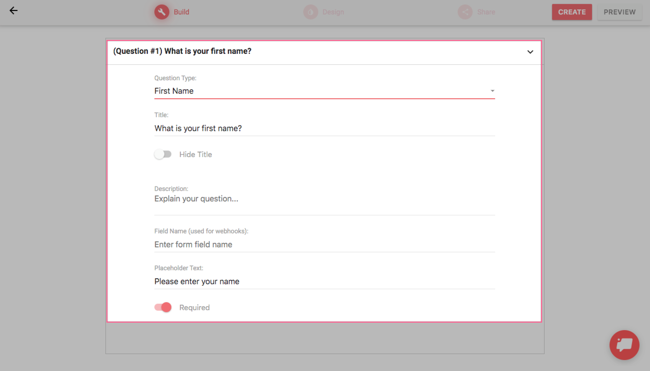 First name question type in LeadGen App