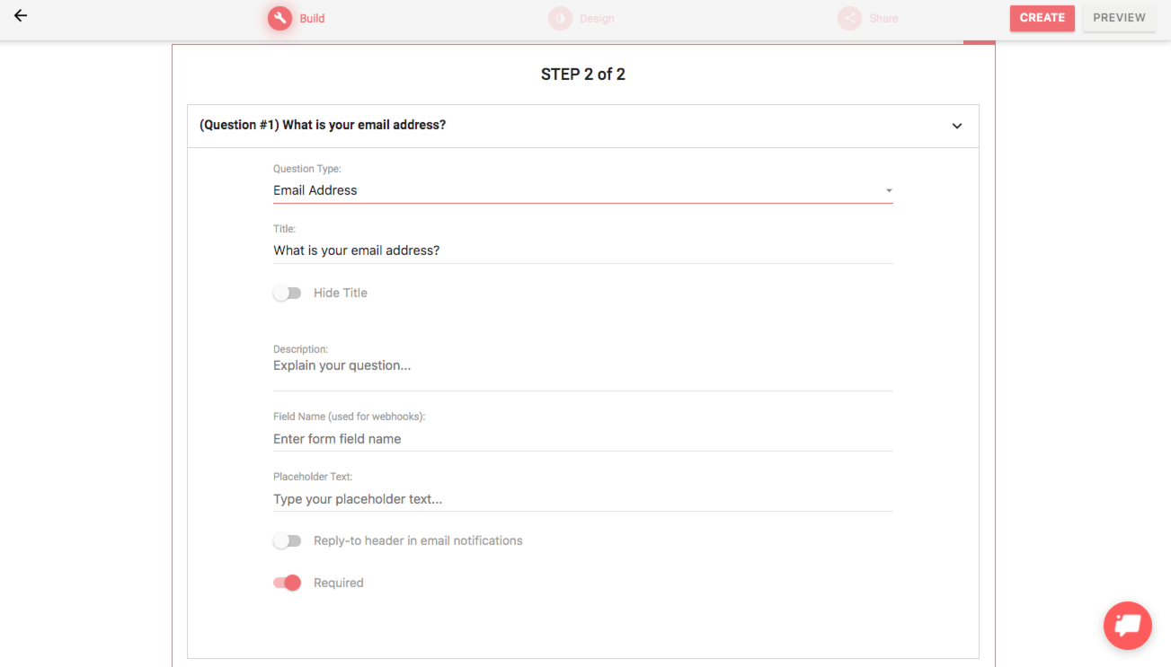 Email address question type in LeadGen App