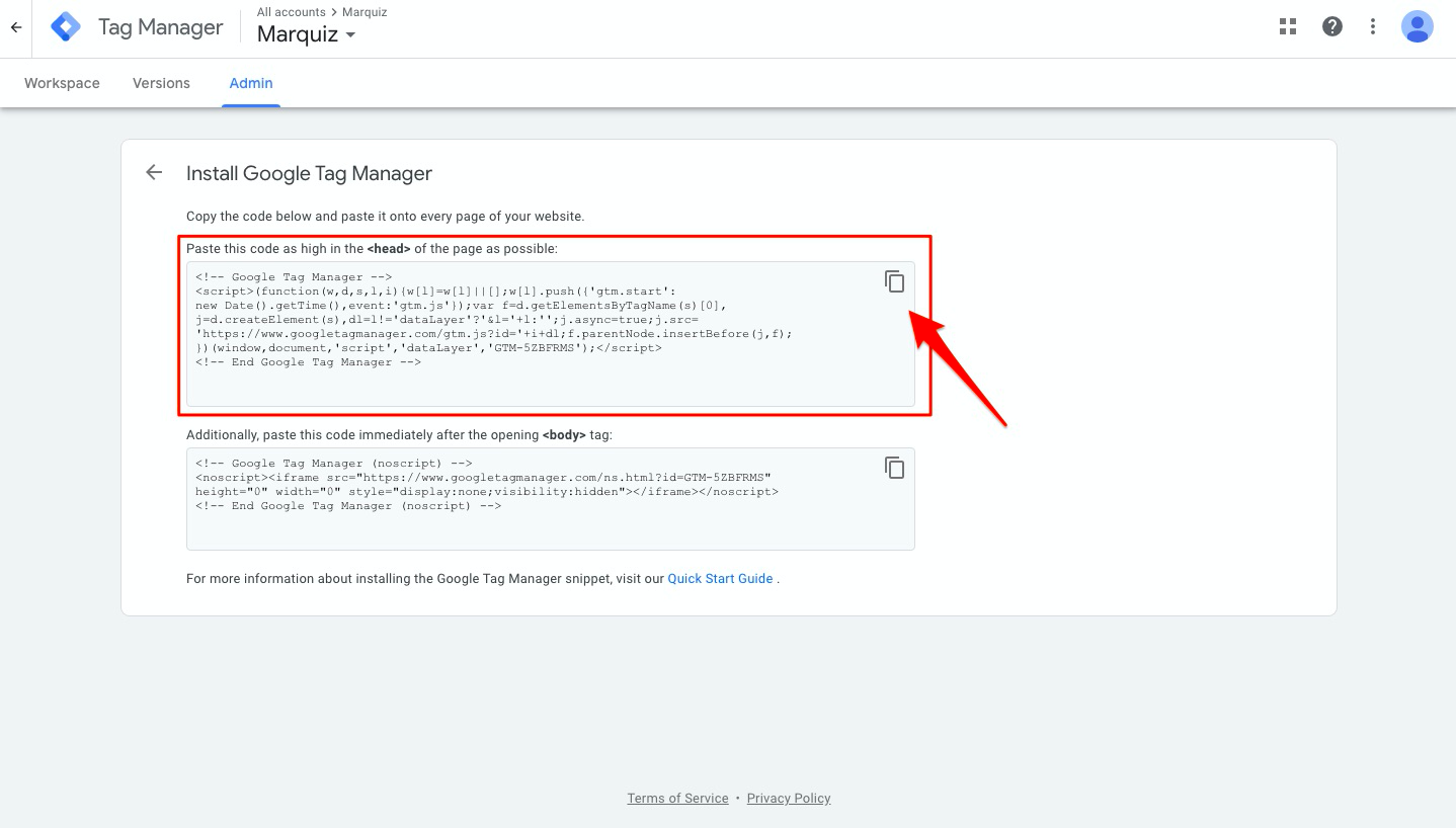 How to add Google Tag Manager (GTM) to Marquiz 1