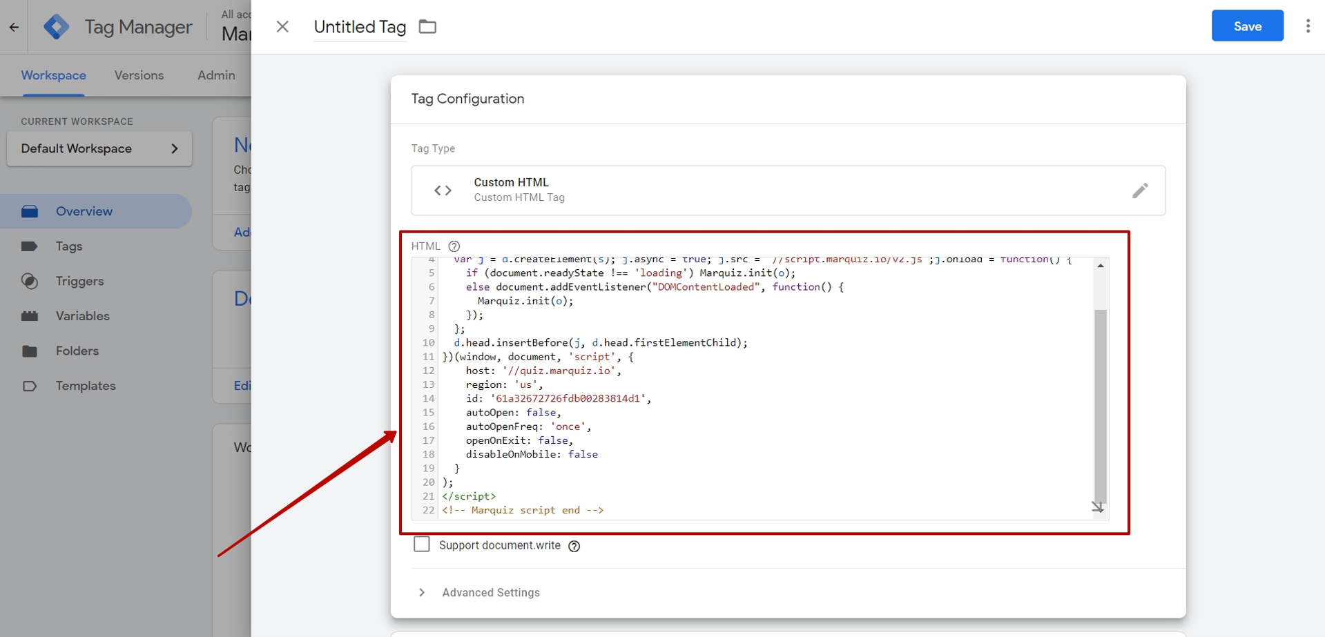 How to add Marquiz to a website using Google Tag Manager (GTM) 3