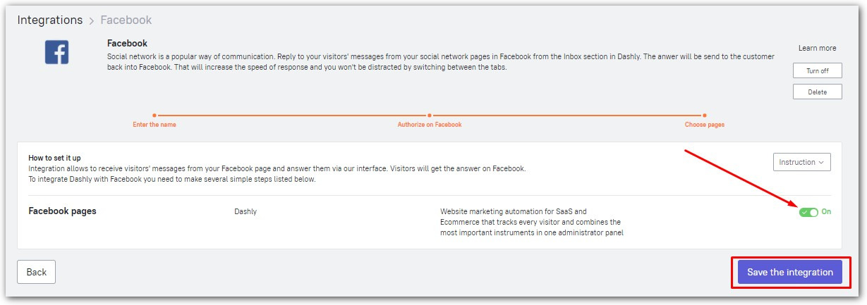 Saving the Facebook integration