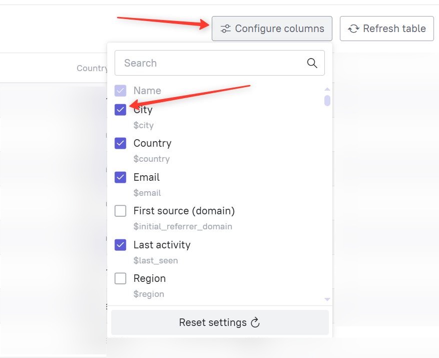 Selecting the properties to show in the database