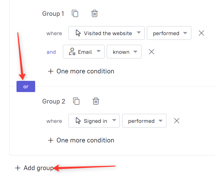 Combining several groups in a segment