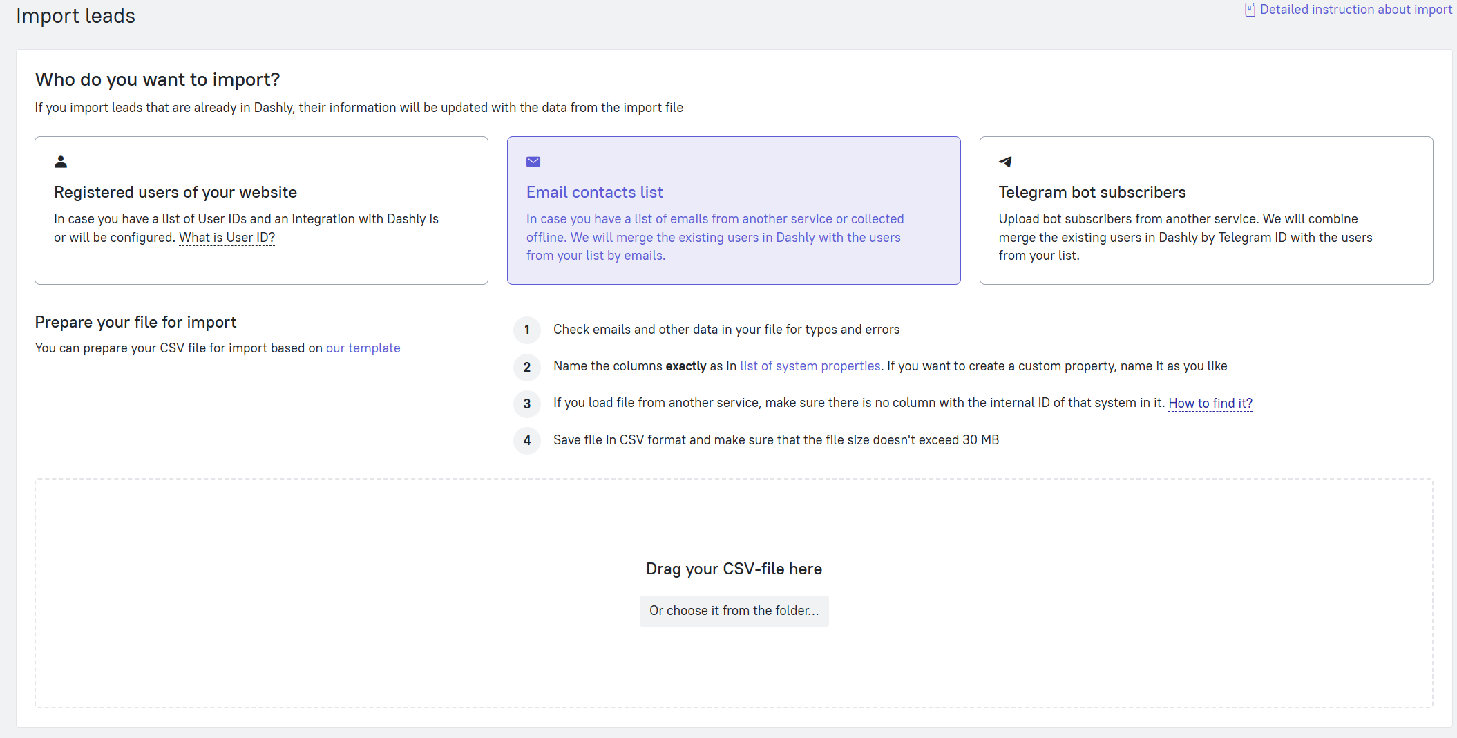 Email import option