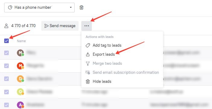 Exporting leads