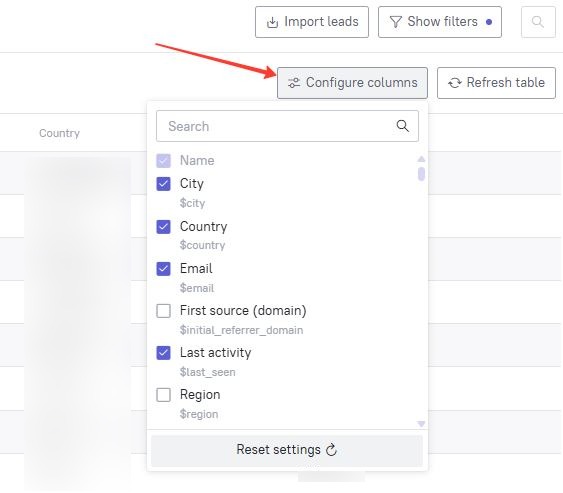 Configuring columns for export