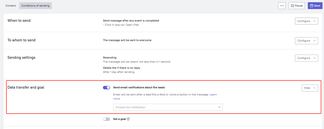 Send email notifications about the leads