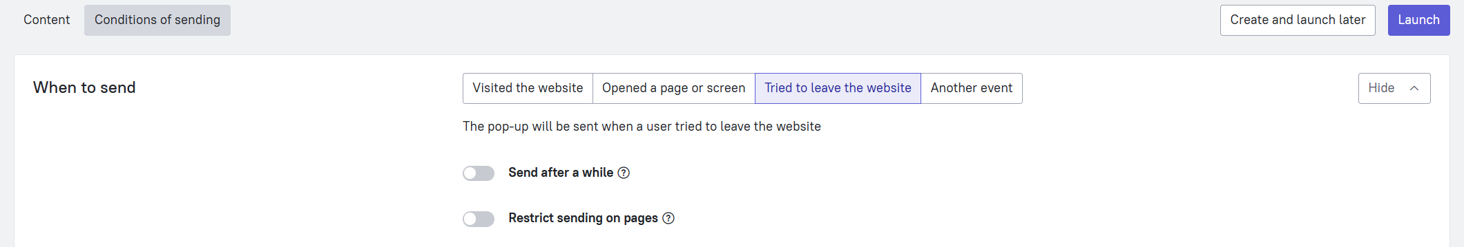 Exit intent trigger