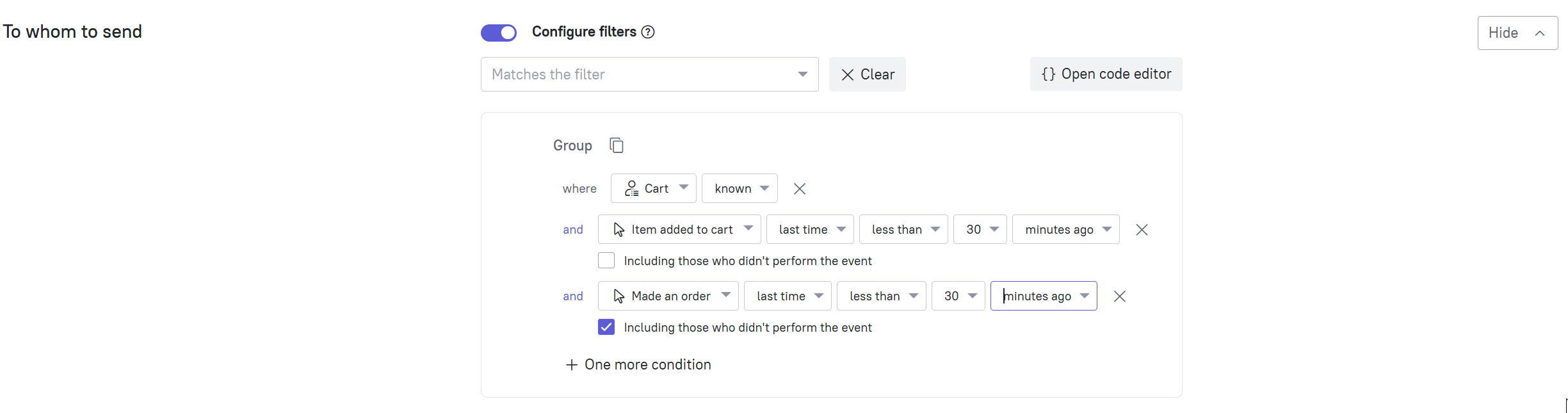 Abandoned cart settings