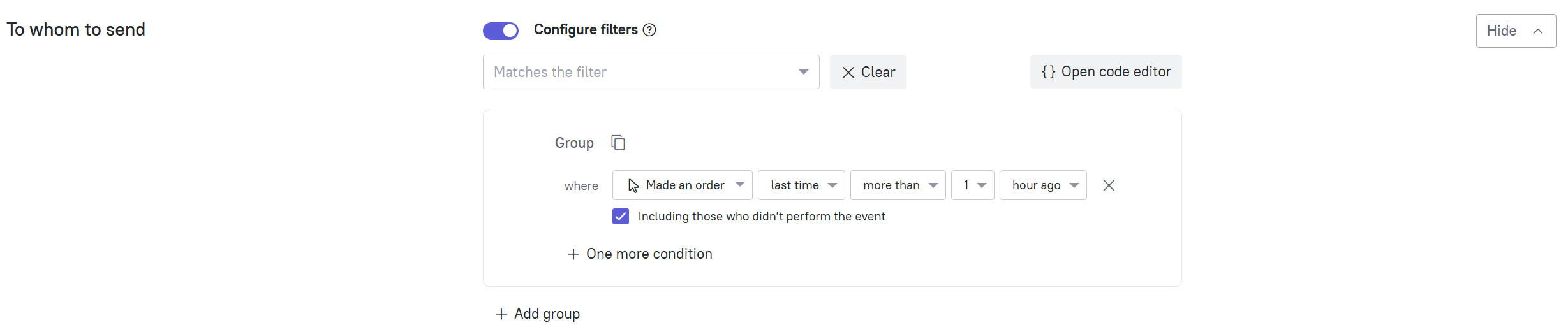 Audience filter for abandoned cart email