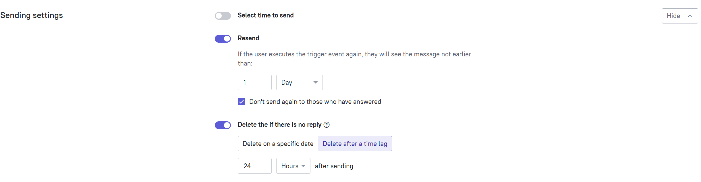 Sending setting tab