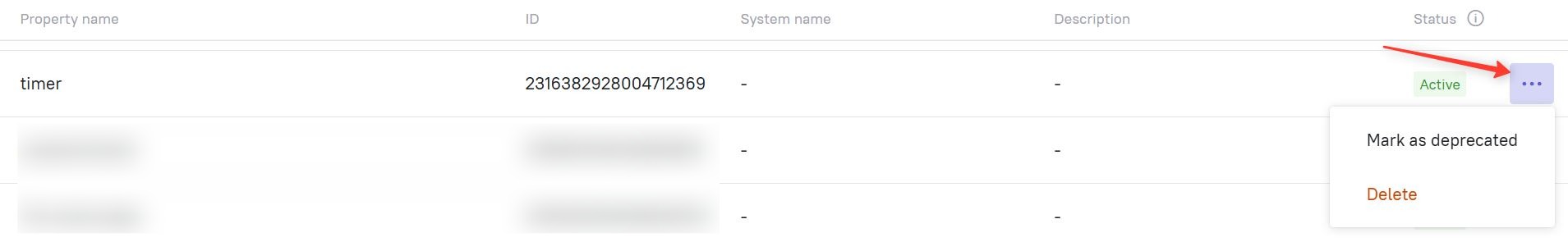 Options menu for custom property