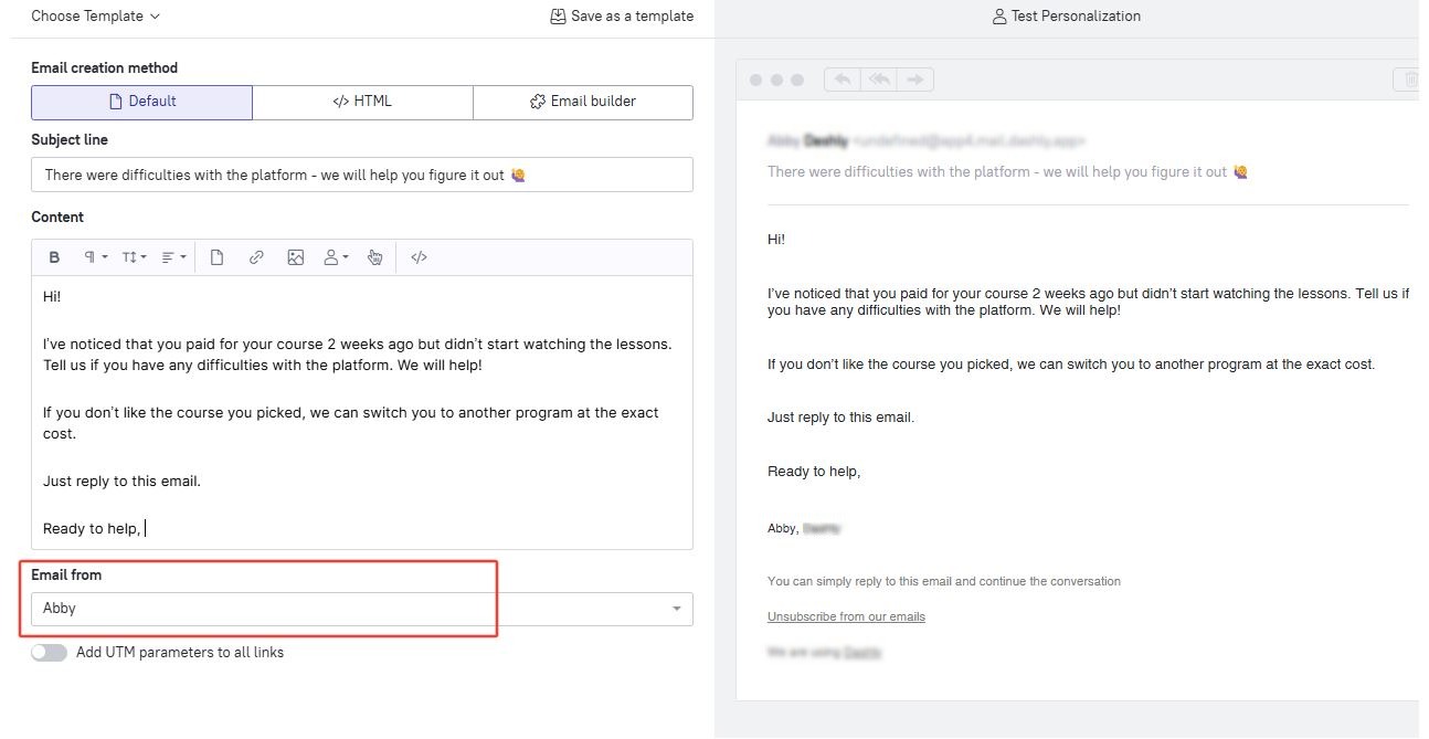 Selecting a sender in a manual campaign