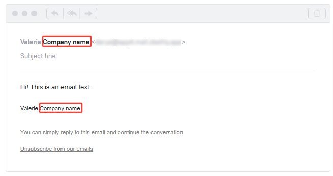 Company name in the email